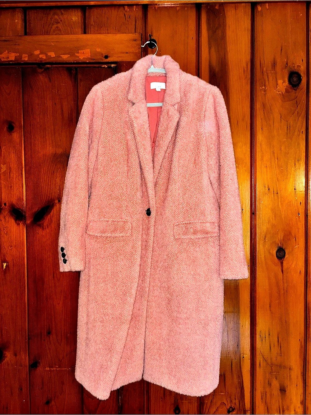 LOFT Cozy Herringbone Coat Pink Size Medium